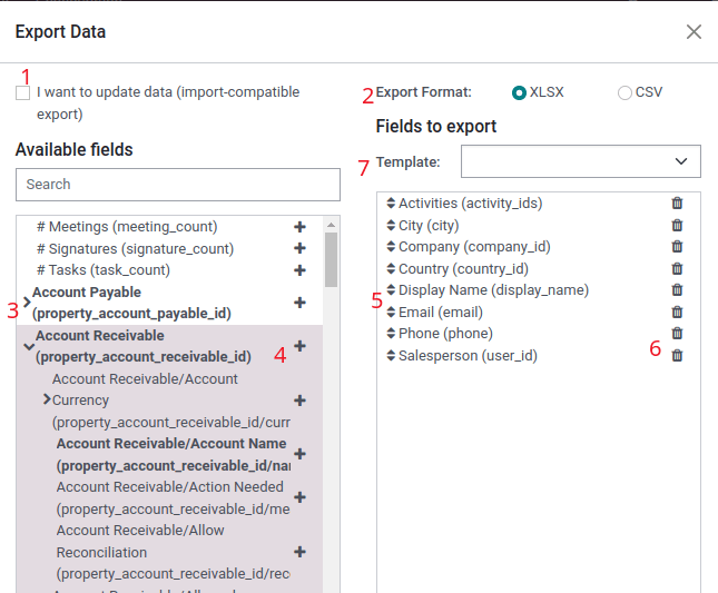 Resumen de las opciones que debe tomar en cuenta al exportar datos en Odoo...