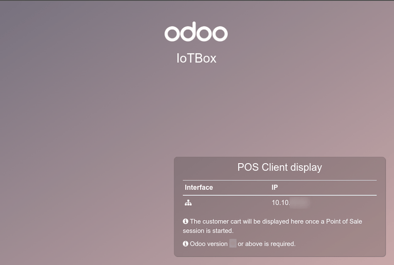 La pantalla predeterminada de "Pantalla del cliente del PdV" que aparece cuando la pantalla se conecta exitosamente a una Caja IoT.